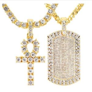 Men's 18k Gold Plated Army Tag + Cross
